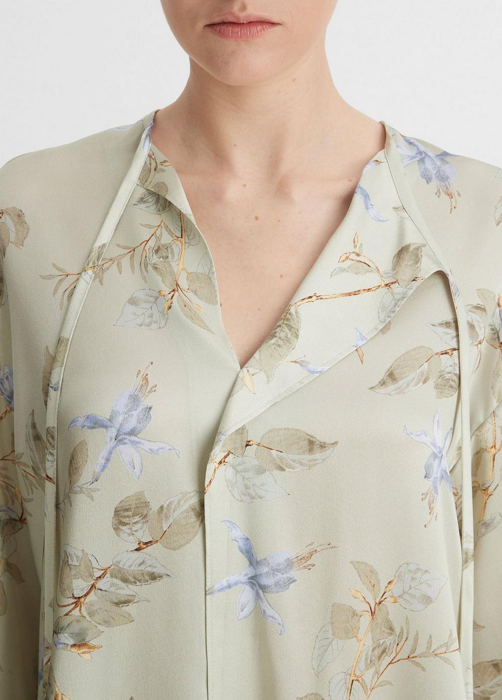 Bellflower Silk Draped Tie-Neck Blouse Product Image