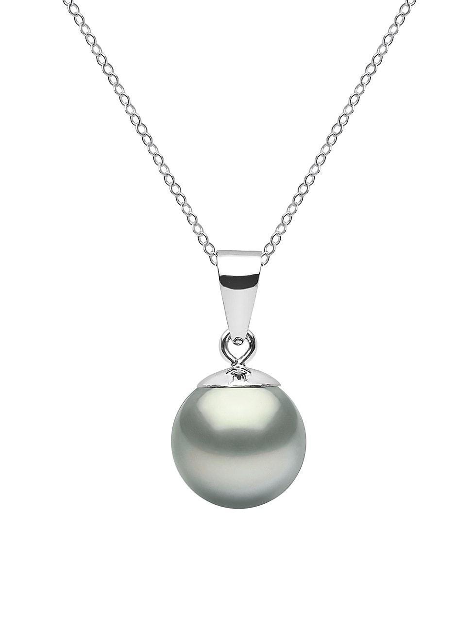 Womens 14K White Gold & 8-9MM Grey Tahitian Pearl Pendant Necklace Product Image