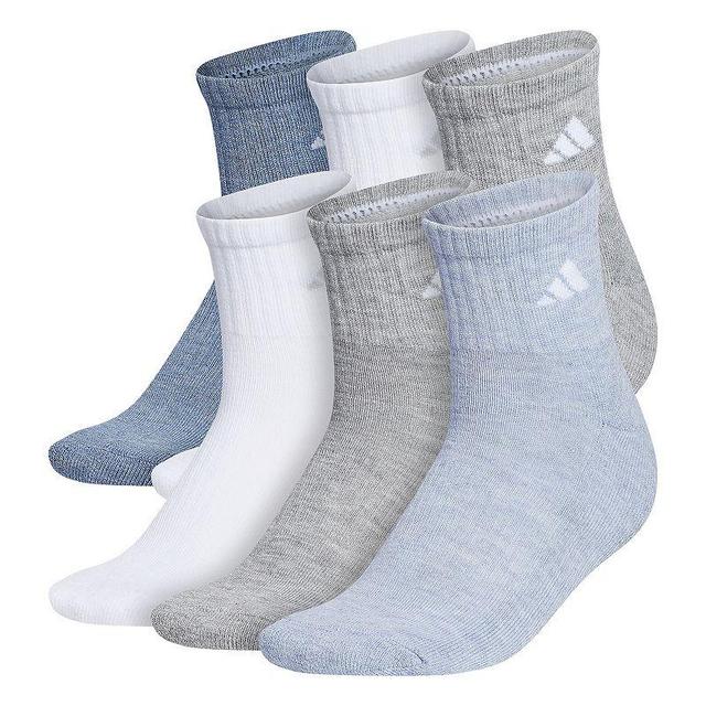 Womens adidas 6-Pack Athletic Quarter Length Socks Grey Gray Washed Product Image