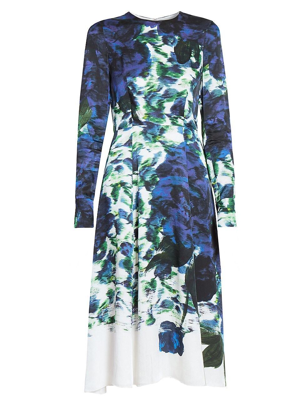 Womens Floral Fitted Long-Sleeve Midi-Dress Product Image