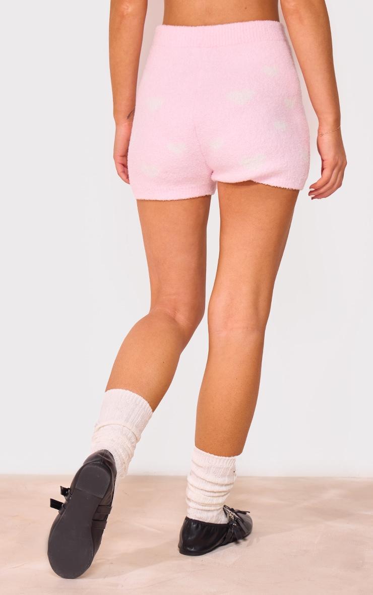 Pink Heart Detail Fluffy Knit Shorts Product Image