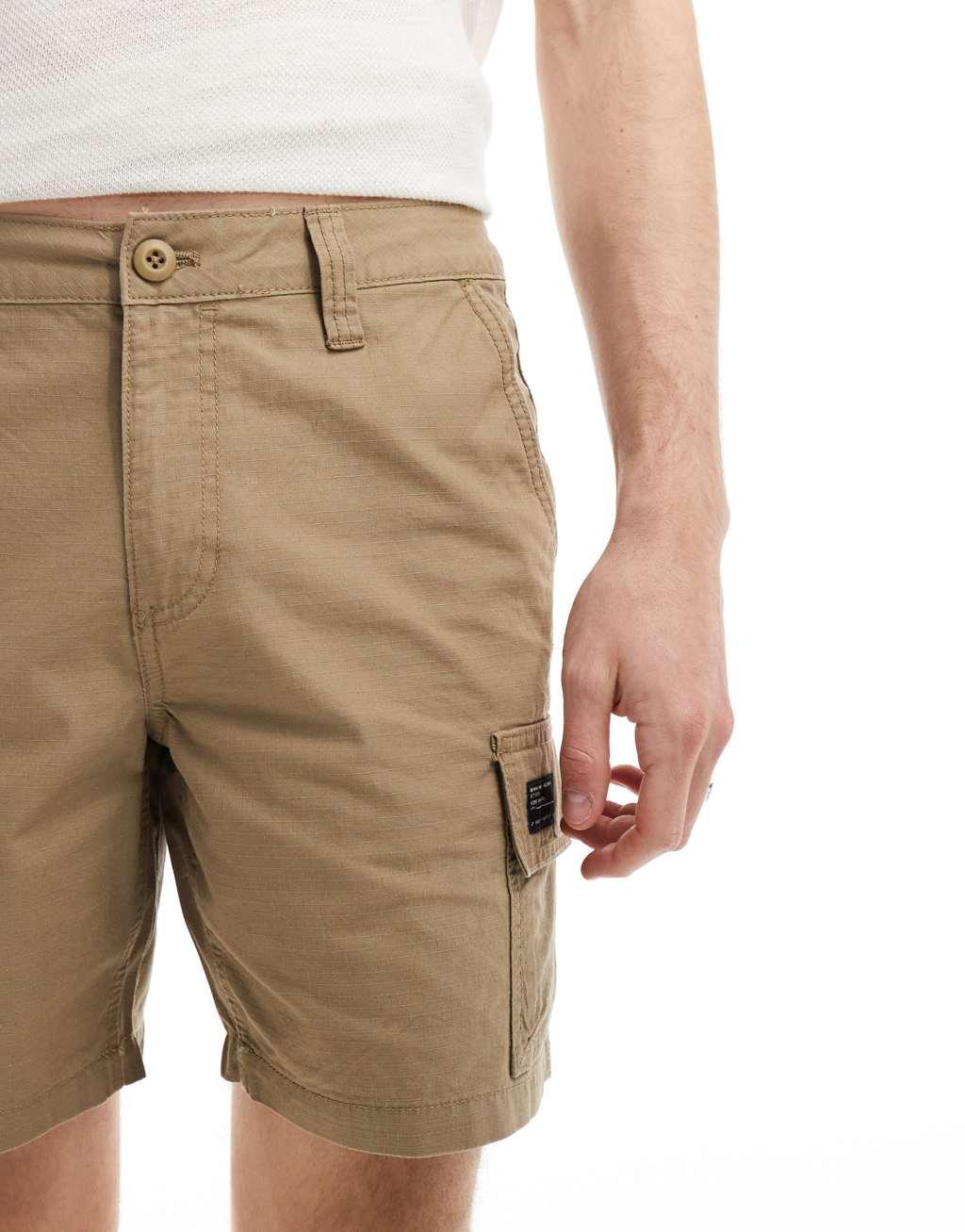 ASOS DESIGN slim cargo shorts with patch in khaki Product Image