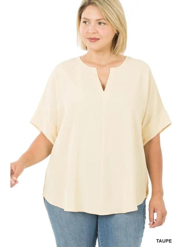 Heavy Woven Split Neck Top Female Product Image