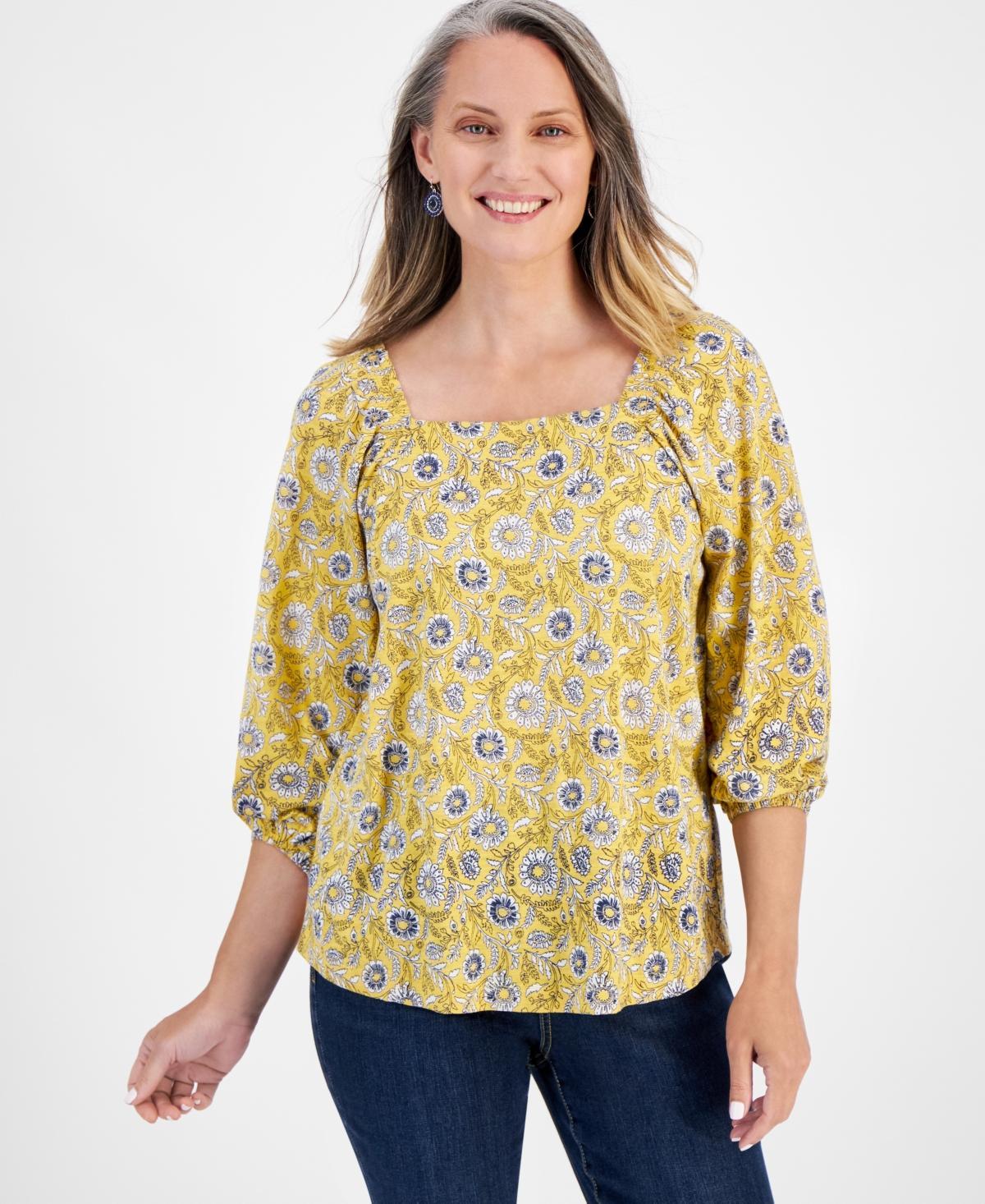 Style & Co Womens Printed Square-Neck On/Off-Shoulder Top, Created for Macys Product Image