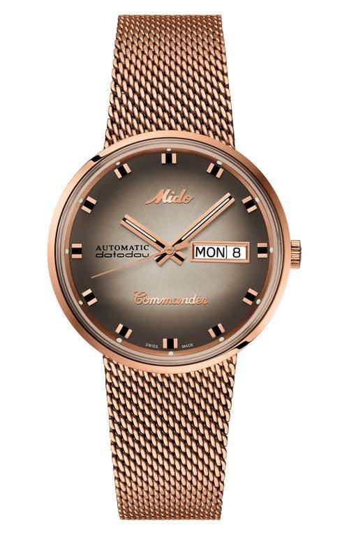 Mido Mens Swiss Automatic Commander Classic Rose Gold-Tone Pvd Stainless Steel Bracelet Watch 37mm - A Special Edition Product Image