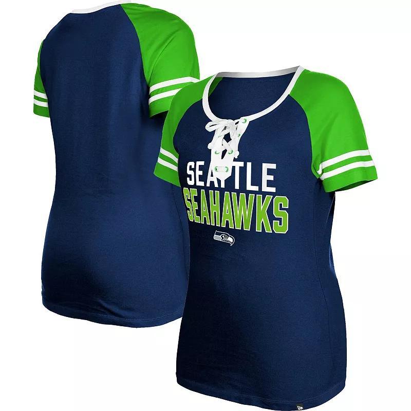 Womens New Era College Navy Seattle Seahawks Raglan Lace-Up T-shirt Product Image