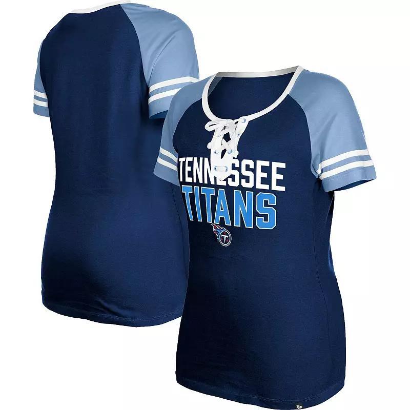 Womens New Era Tennessee Titans Raglan Lace-Up T-Shirt Blue Product Image