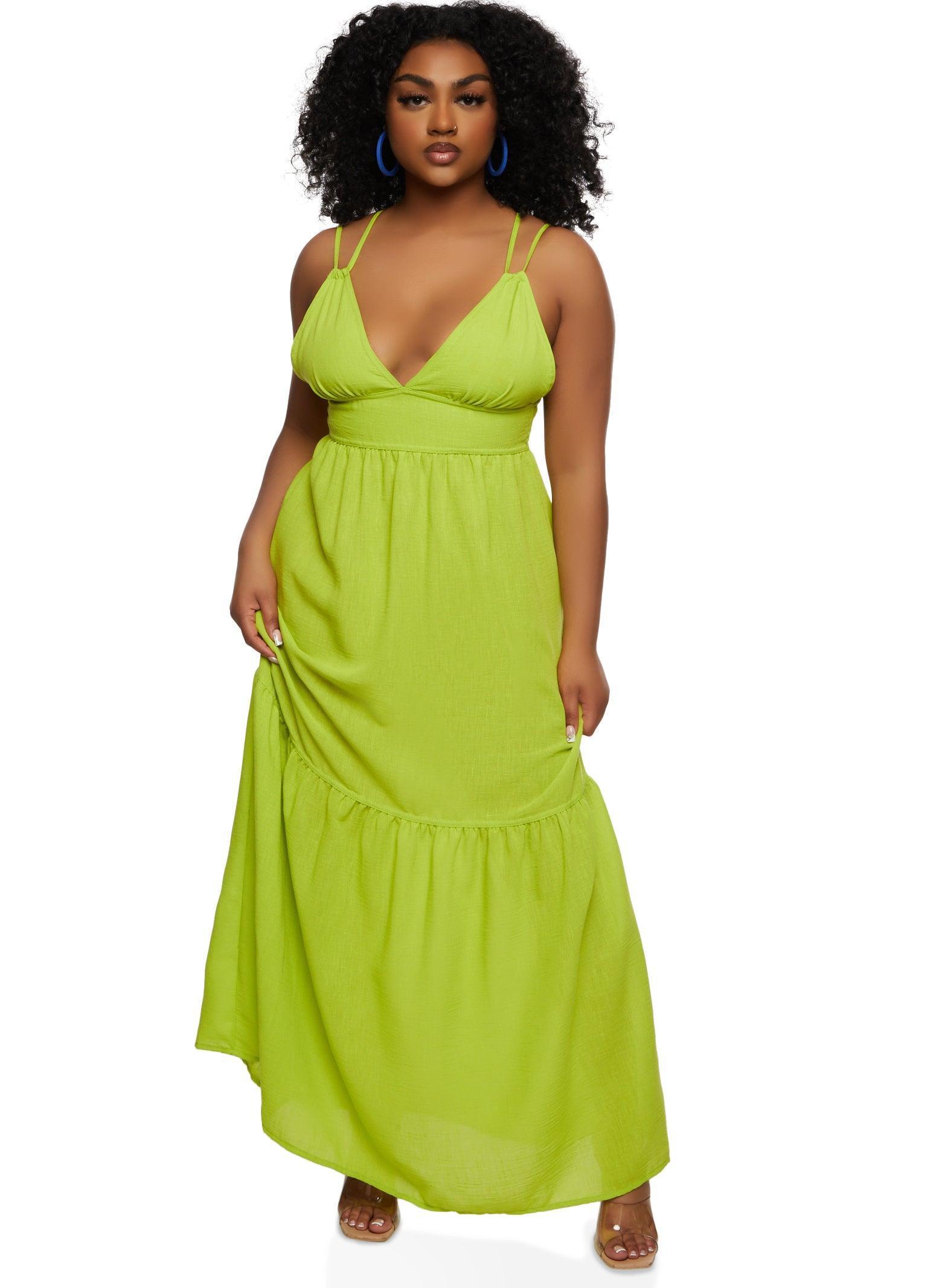 Womens Haute Monde Linen Plunge Tiered Maxi Dress Product Image