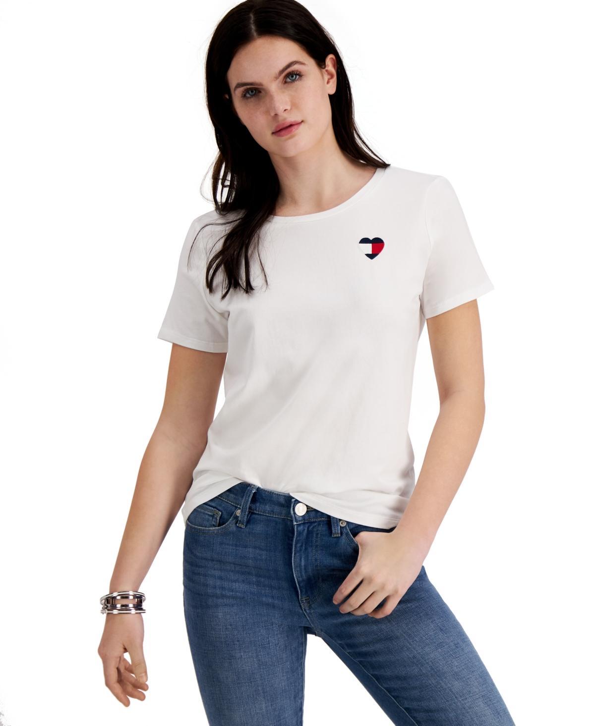 Tommy Hilfiger Womens Embroidered Heart-Logo T-Shirt Product Image