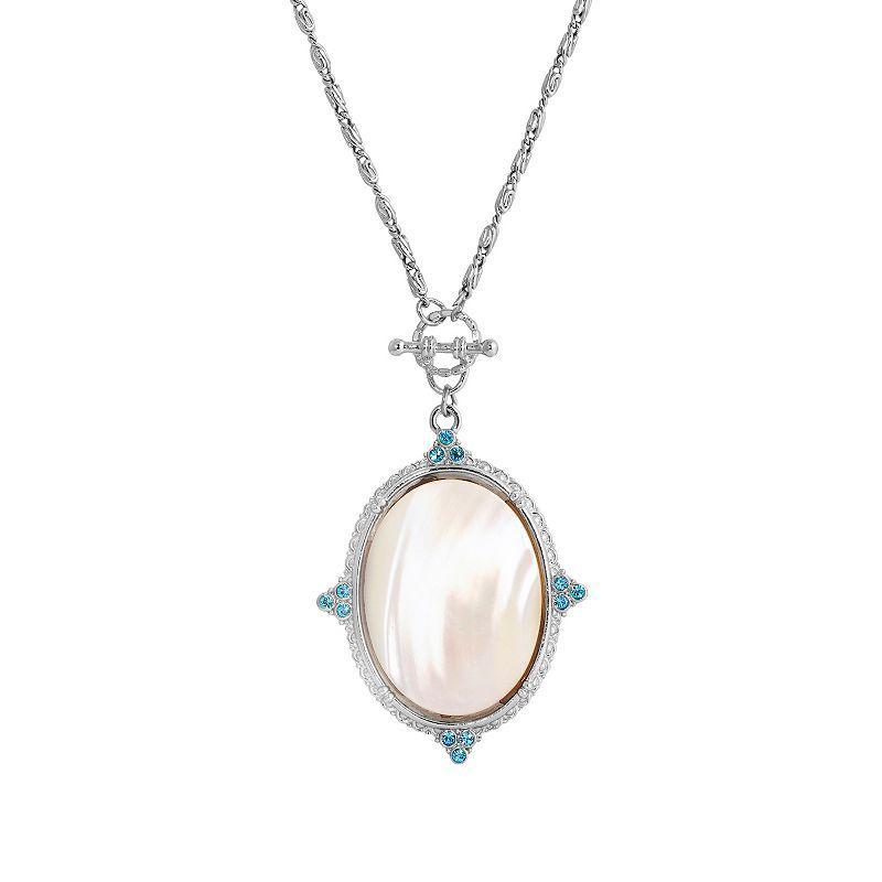 1928 Silver Tone Aqua Simulated Mother Of Pearl Necklace, Womens, White Product Image