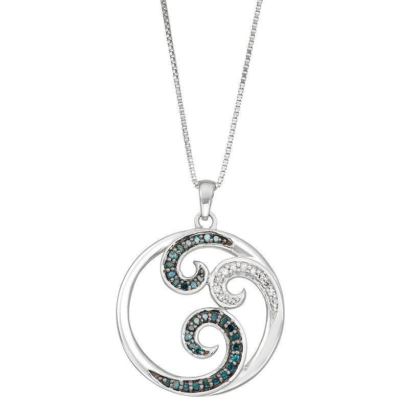 Sterling Silver 1/4 Carat T.W. Blue & White Diamond Circle Wave Necklace, Womens, Multicolor Product Image