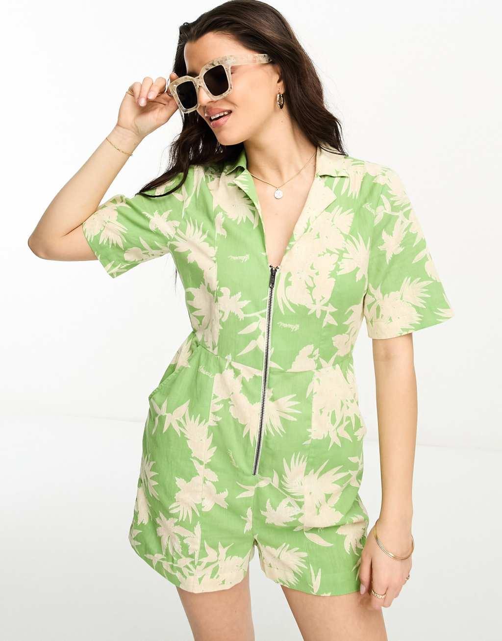 ASOS DESIGN linen look zip through utility romper Product Image