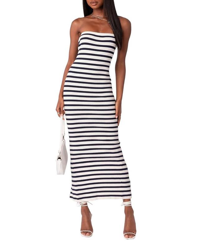 EDIKTED Stripe Strapless Rib Sweater Dress Product Image