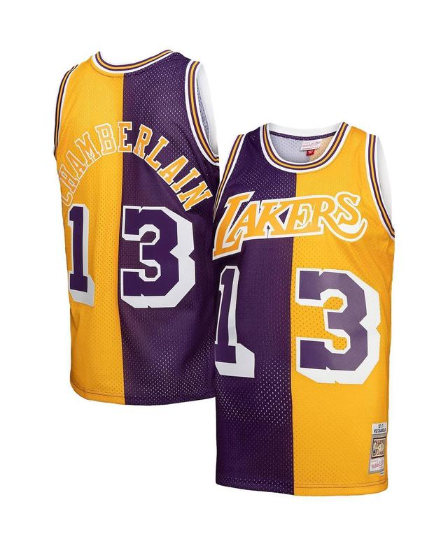 Mens Mitchell & Ness Wilt Chamberlain Purple, Gold Los Angeles Lakers Hardwood Classics 1971-72 Split Swingman Jersey - Purple, Gold Product Image