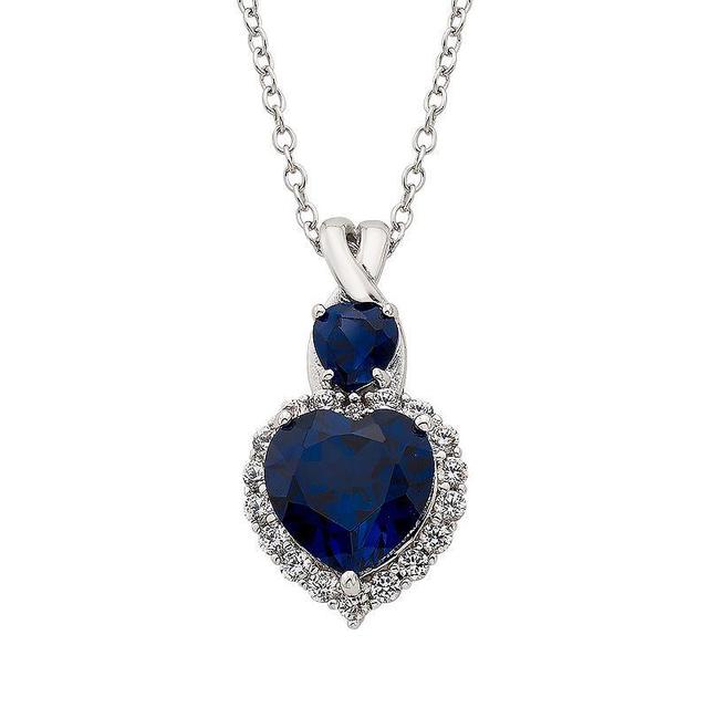 Sterling Silver Lab-Created Blue & White Sapphire Heart Pendant Necklace, Womens Product Image