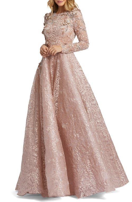 Mac Duggal Floral Embroidered & Beaded Long Sleeve Mesh Gown Product Image