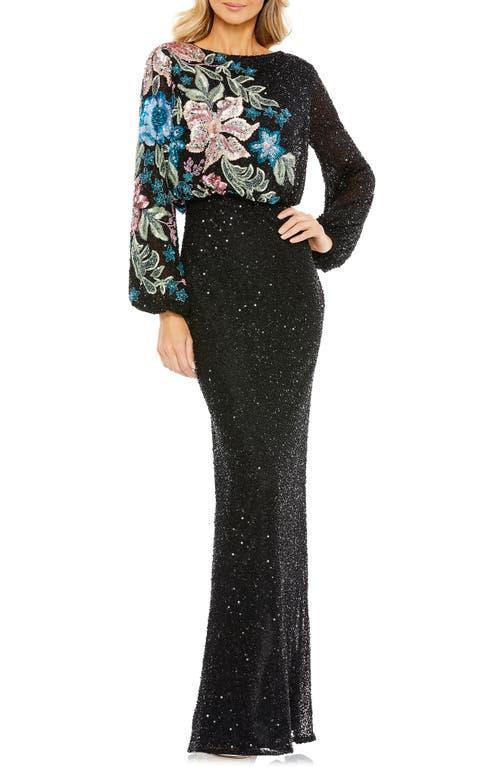 Mac Duggal Embellished Sequin Long Sleeve Blouson Gown Product Image