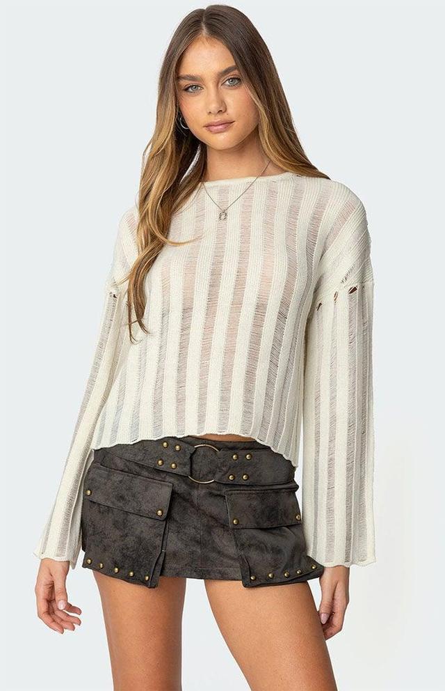 Edikted Women's Stripey Shredded Sweater Product Image