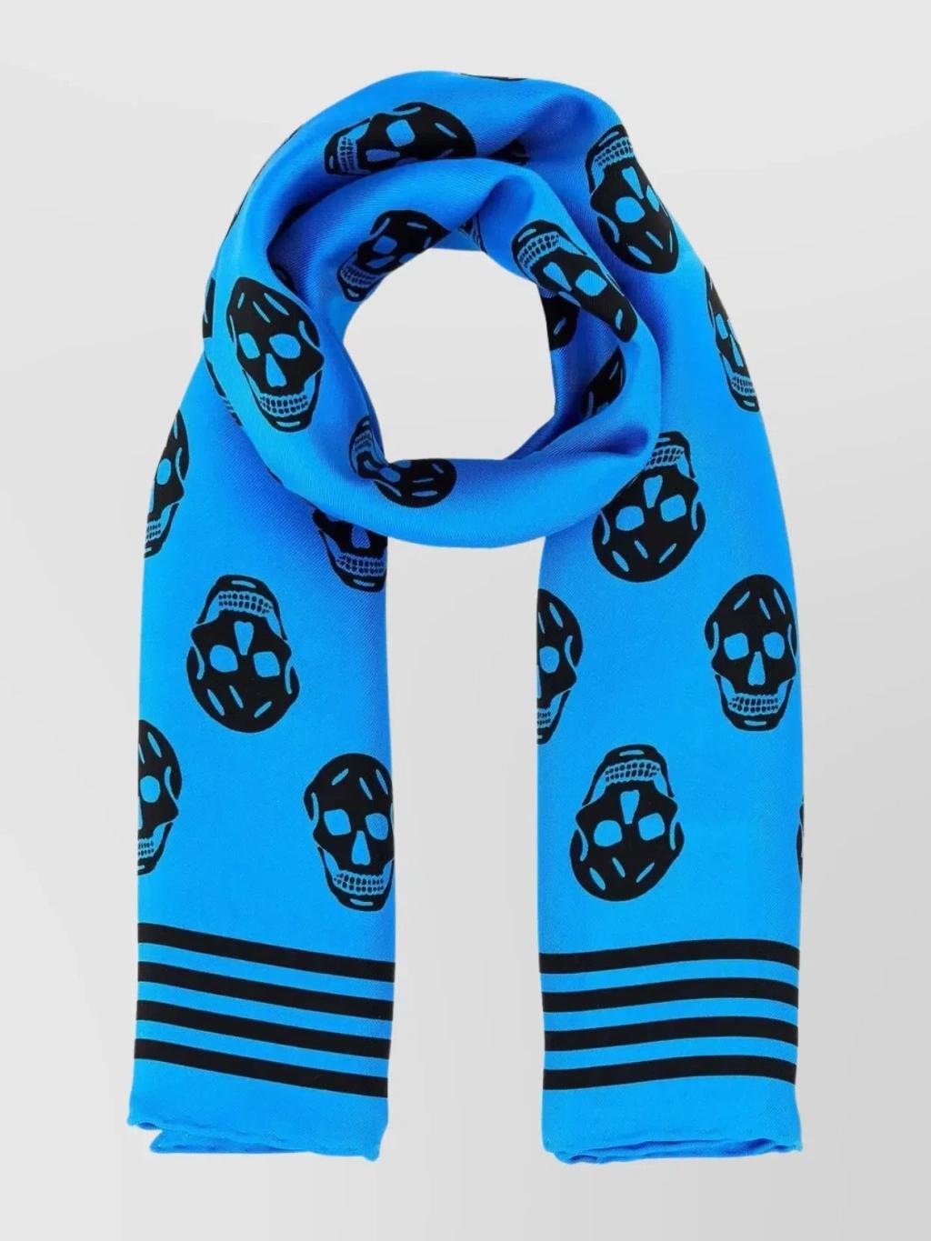 Silk Satin Skull Print Scarf In Blue Product Image