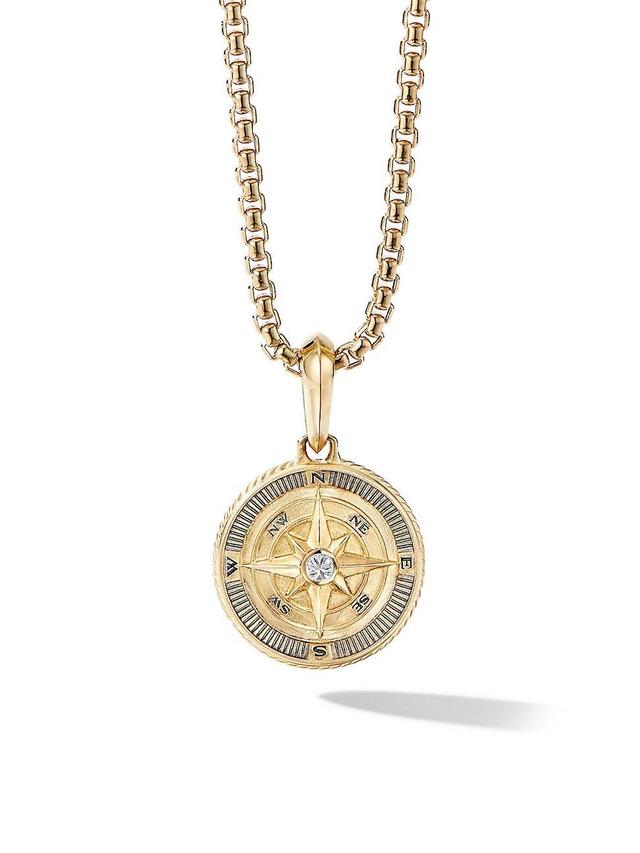 Mens Maritime Compass Amulet in 18K Yellow Gold with Center Diamond Product Image