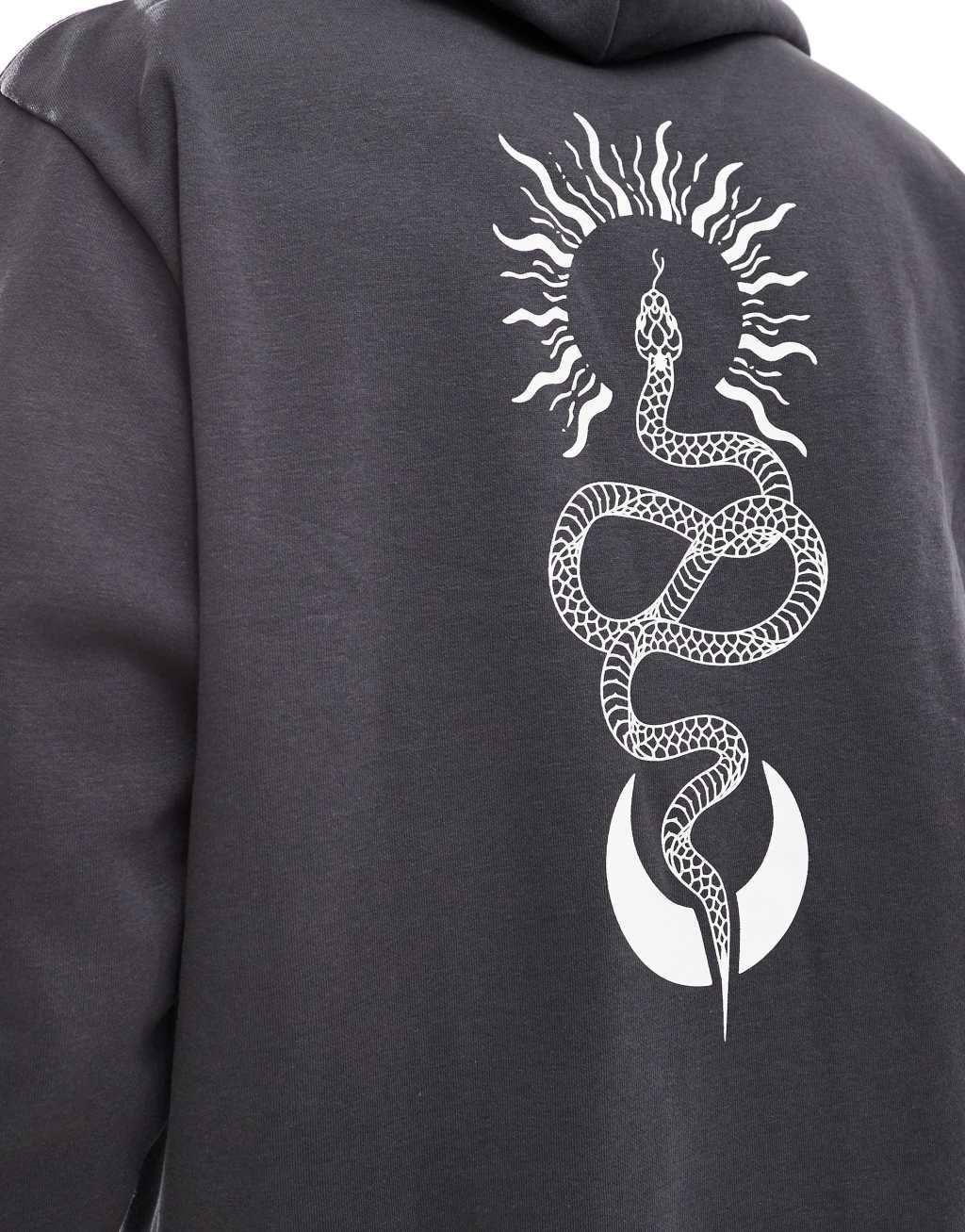 Jack & Jones oversized snake back print hoodie in dark gray  Product Image