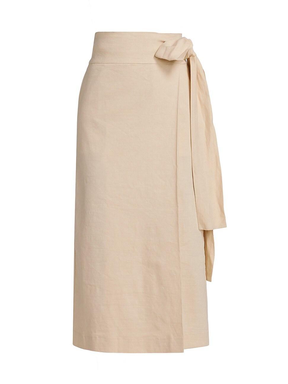 Womens Linen-Blend Wrap Midi-Skirt Product Image