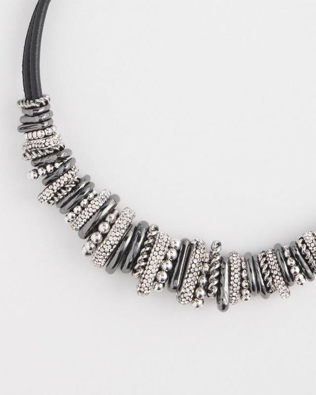 Silver Tone Leather Short Necklace Product Image