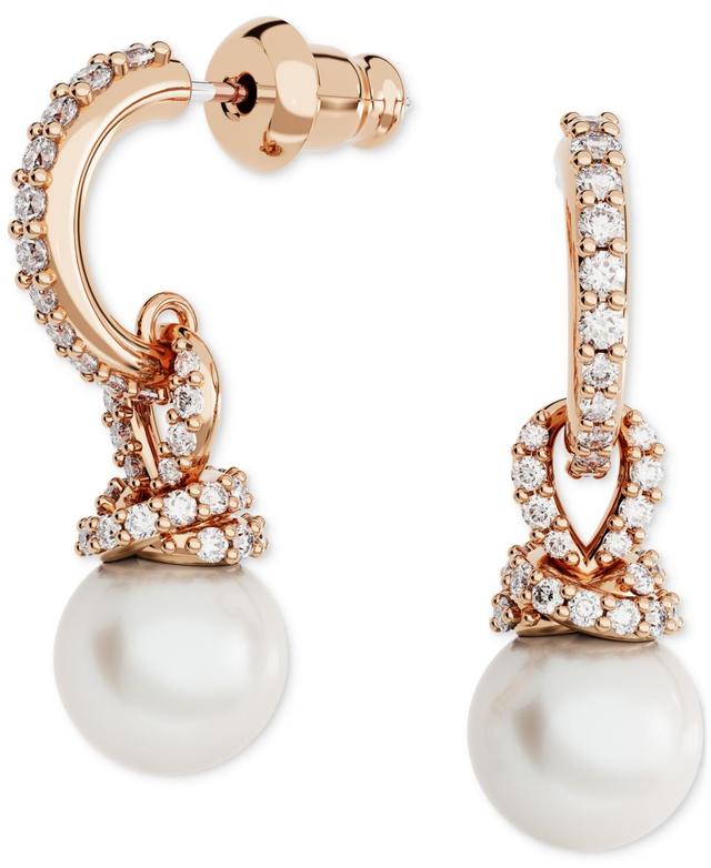 Swarovski Rose Gold-Tone Pave & Imitation Pearl Charm Hoop Earrings Product Image