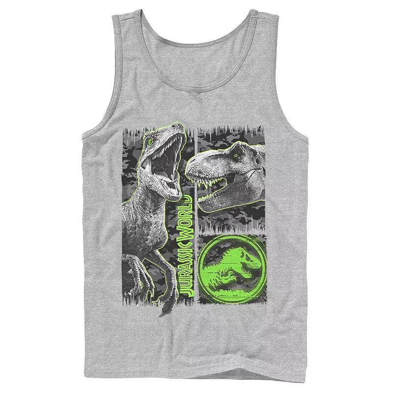 Mens Jurassic World Two Raptor T-Rex Camo Scratch Tank Top Product Image