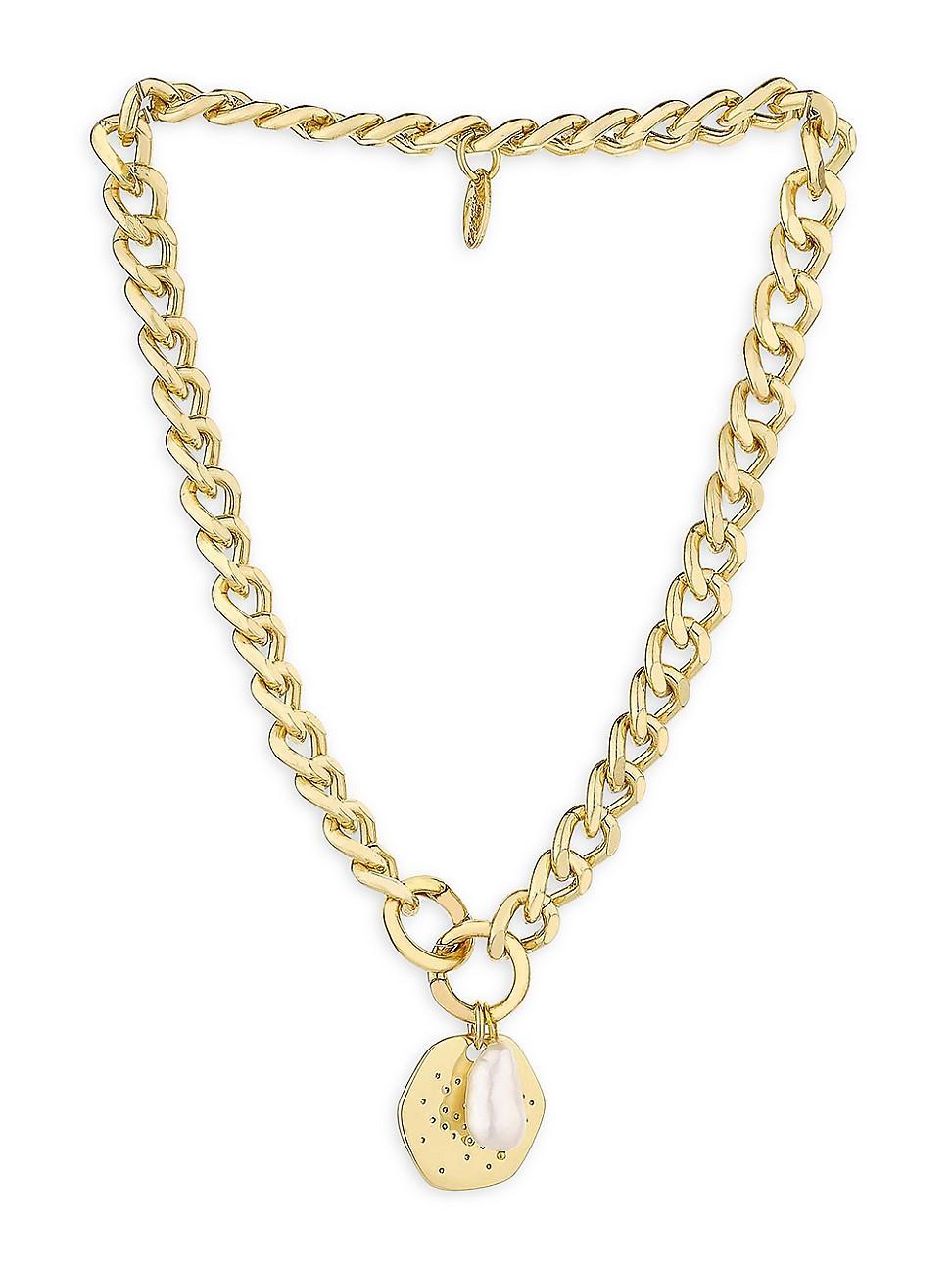 Womens Lola Pearl 18K Gold-Plate & Crystal Medallion Chain Link Necklace Product Image