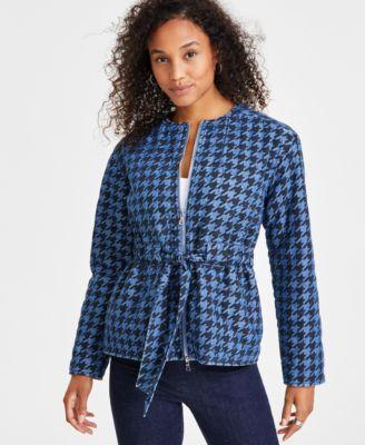 Anne Klein Womens Quilted Herringbone Tie-Waist Jacket Product Image