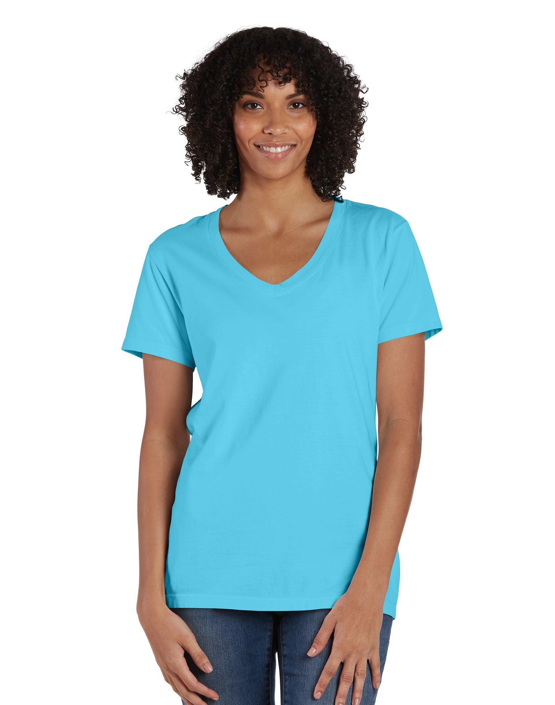 Hanes Womens Garment Dyed V-Neck T-Shirt Soothing Blue 3XL Product Image