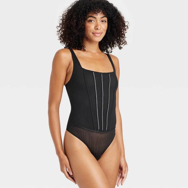 Womens Rhinestone Lingerie Bodysuit - Auden Black Product Image