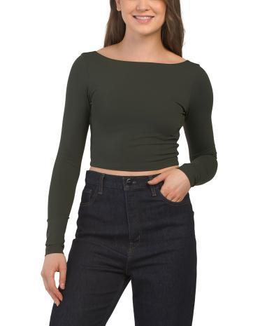 Long Sleeve Scoop Back Crop Top For Women Product Image