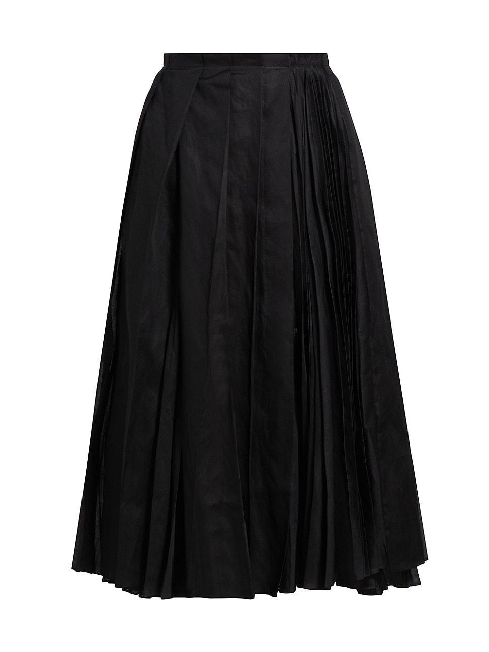 Womens Pleated Cotton Midi-Skirt Product Image