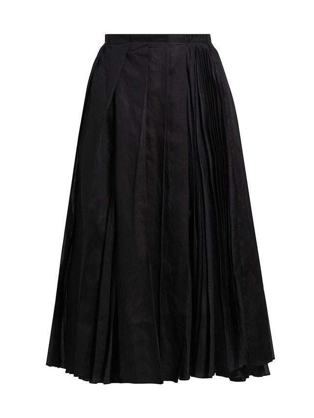 Womens Pleated Cotton Midi-Skirt Product Image