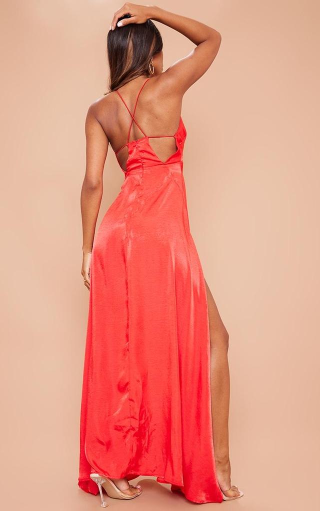 Red Extreme Split Strappy Back Maxi Dress Product Image