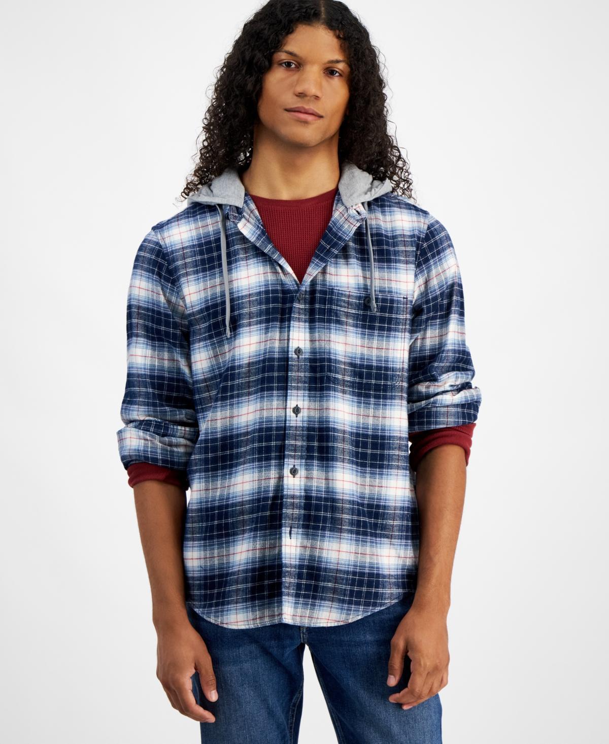 Sun + Stone Mens Nils Hooded Plaid Shirt, Created for Macys Product Image