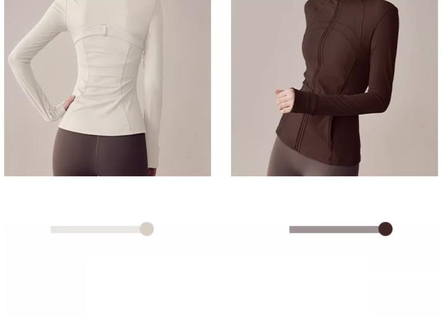 Sport Stand Collar Plain Cropped Zip Jacket Product Image