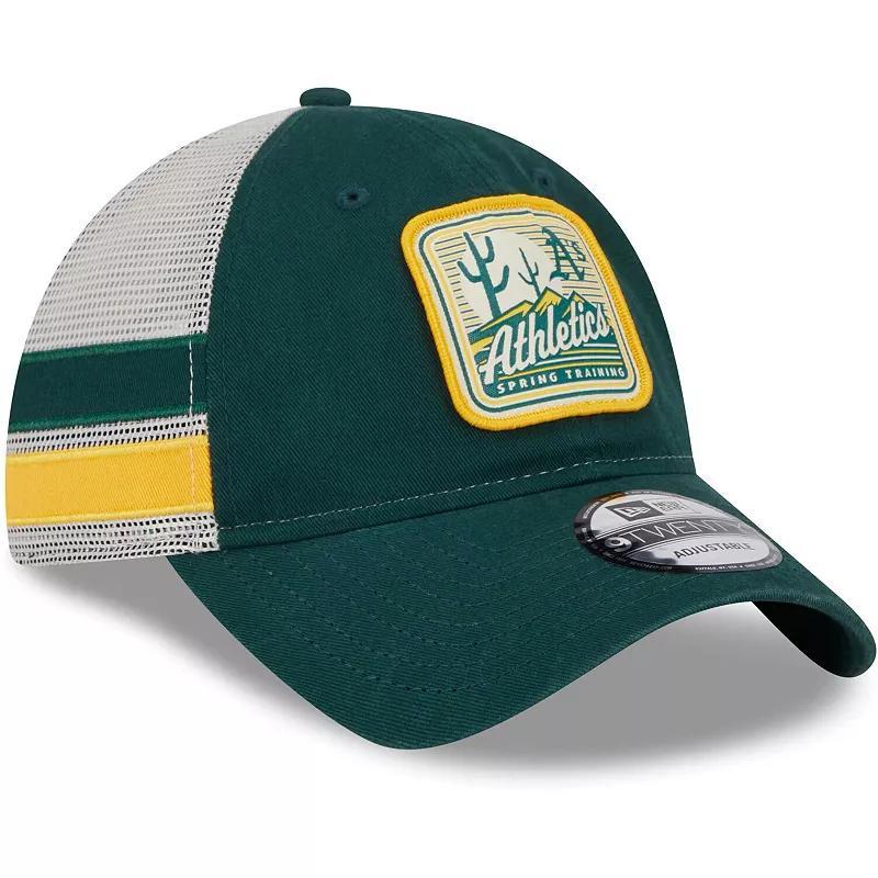 Mens New Era /White Oakland Athletics Spring Training Striped 9TWENTY Trucker Adjustable Hat Product Image