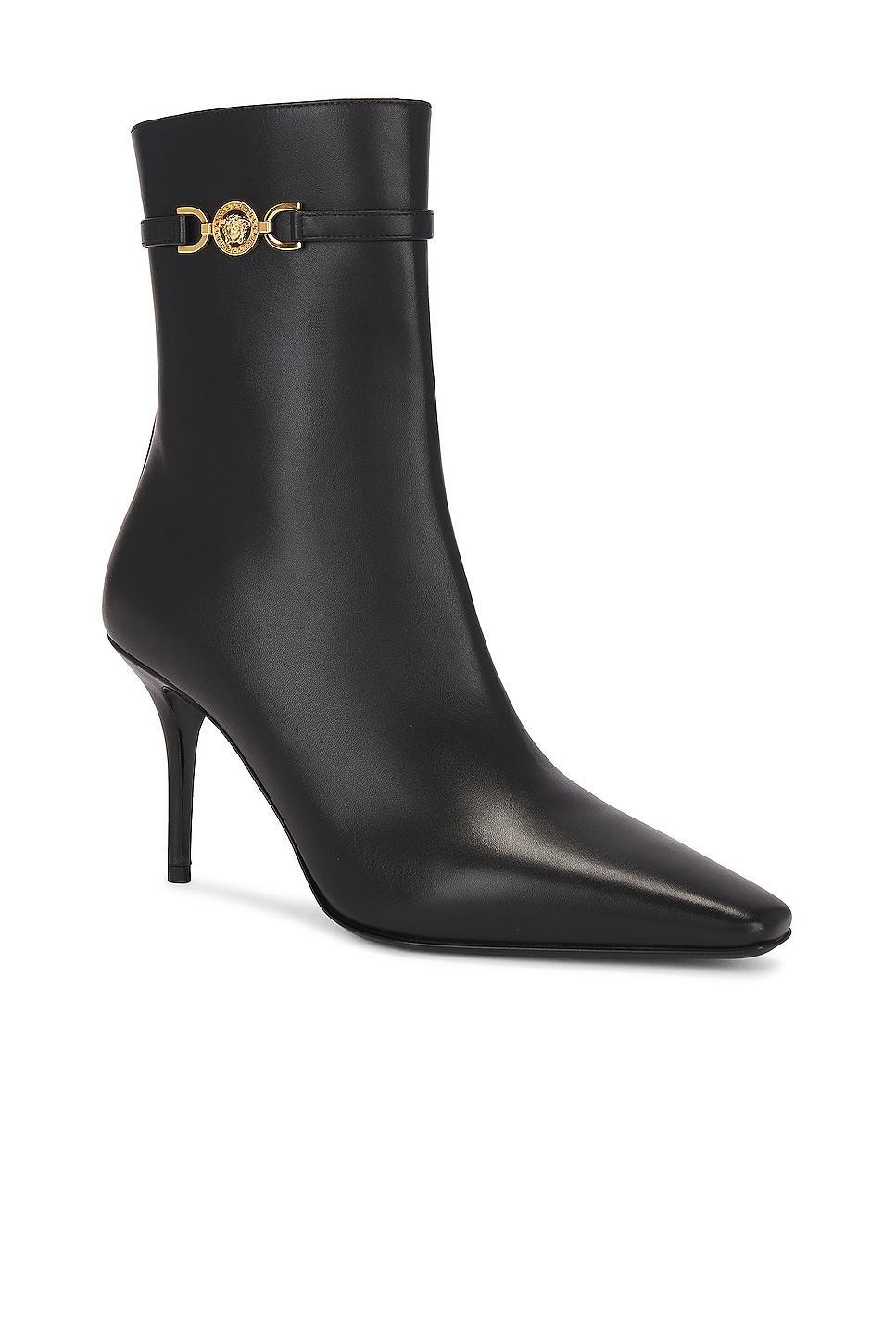 VERSACE Calf Leather Booties in Black - Black. Size 40 (also in 36). Product Image