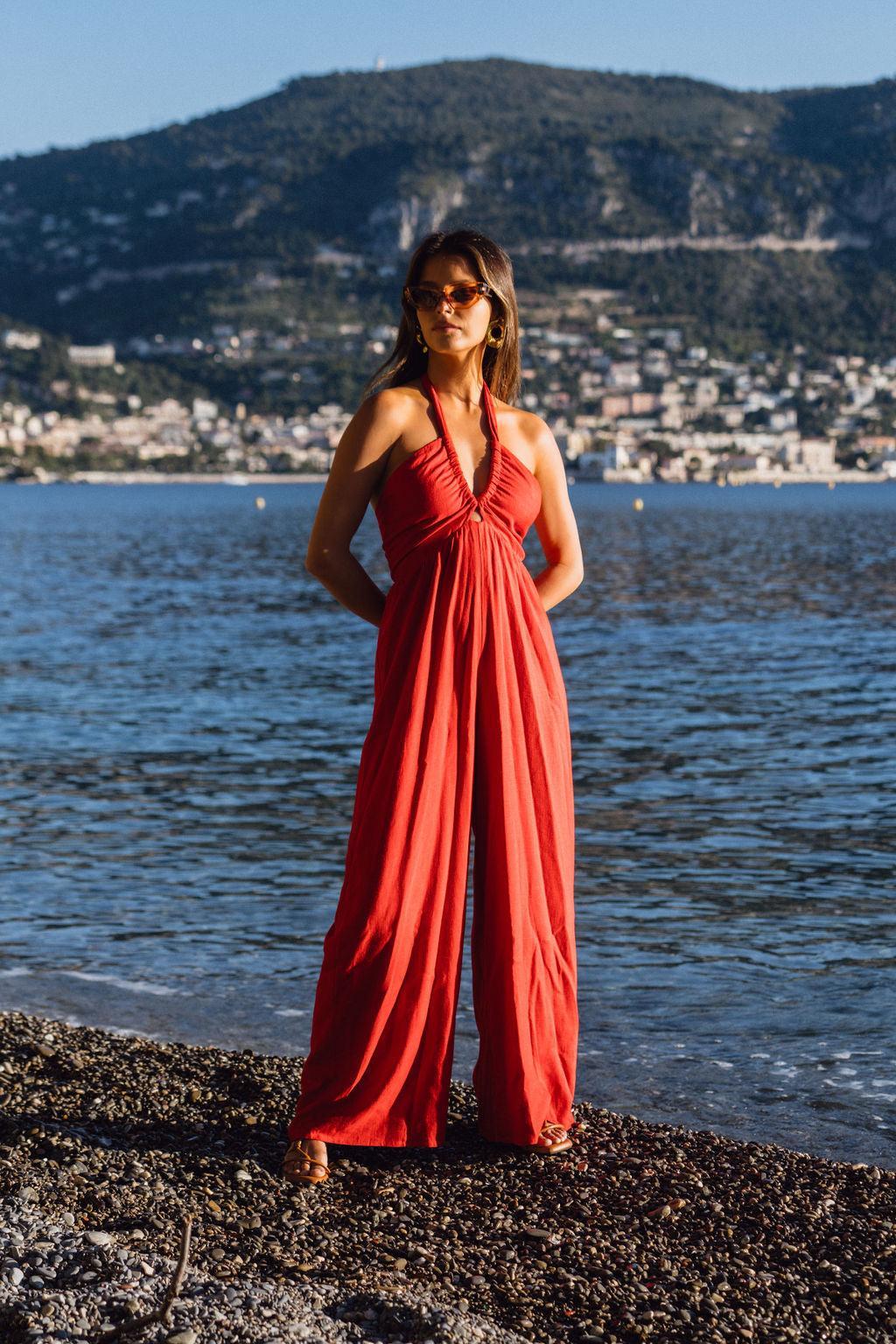 Promenade Red Halter Jumpsuit Product Image