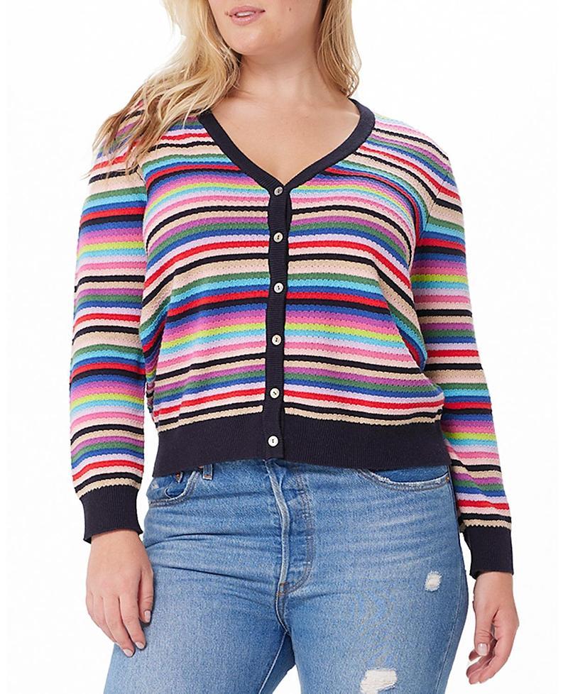 Womens Plus Size Cash Weekend Striped Cotton-Blend Cardigan Product Image