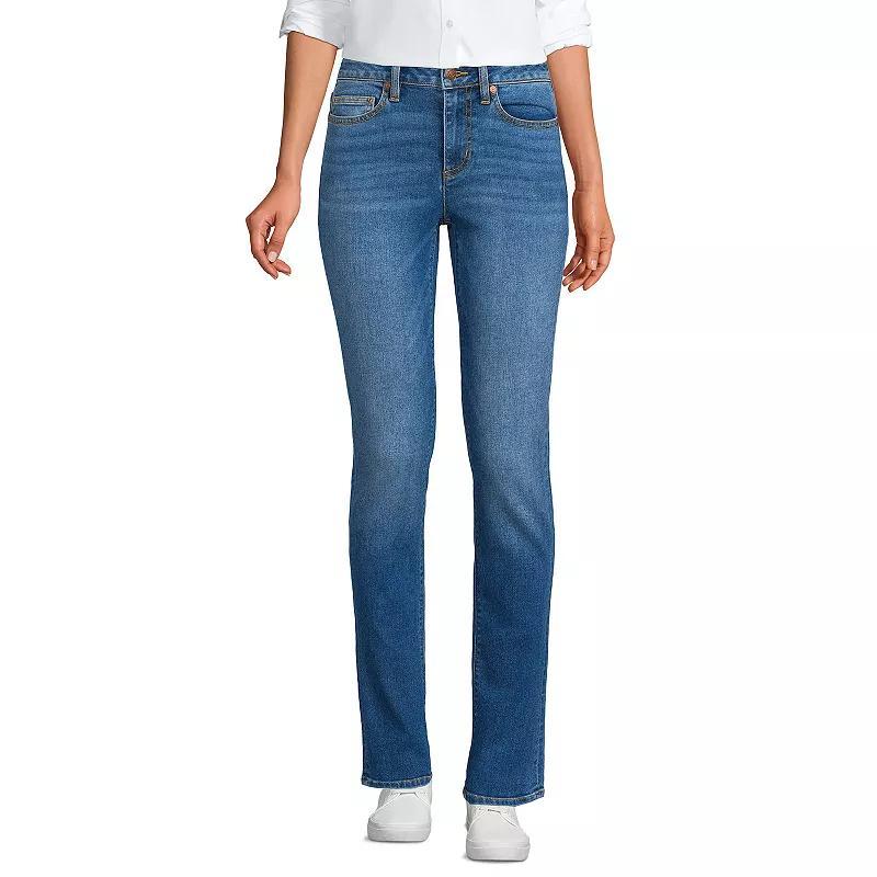 Petite Lands End Mid-Rise Straight Leg Jeans, Womens Blue Tide Blue Product Image