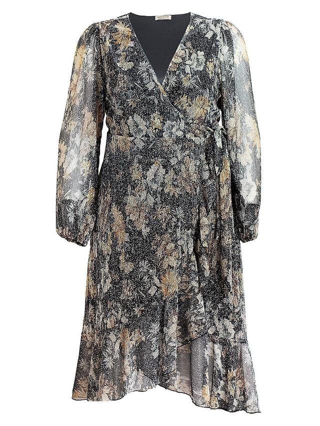 Kiyonna Clara Floral Metallic Midi Wrap Dress Product Image