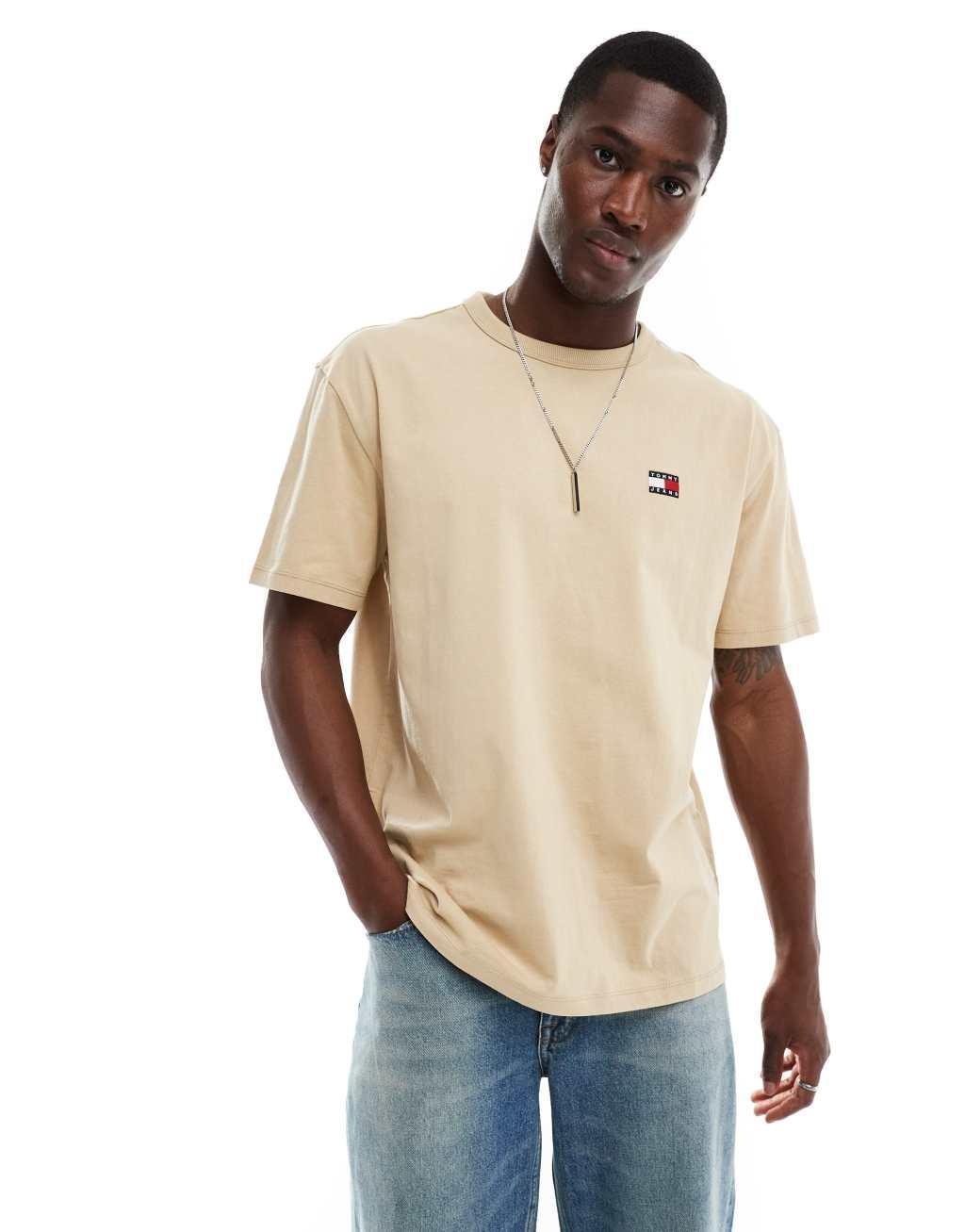 Tommy Jeans badge logo t-shirt in beige Product Image