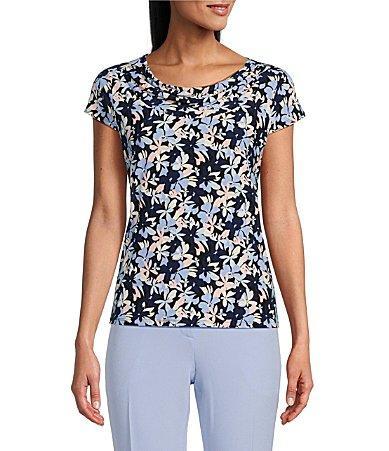 Kasper Floral Print Cowl Neck Cap Sleeve Top Product Image