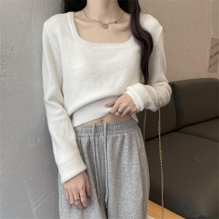 Square Neck Plain Crop Sweater product image