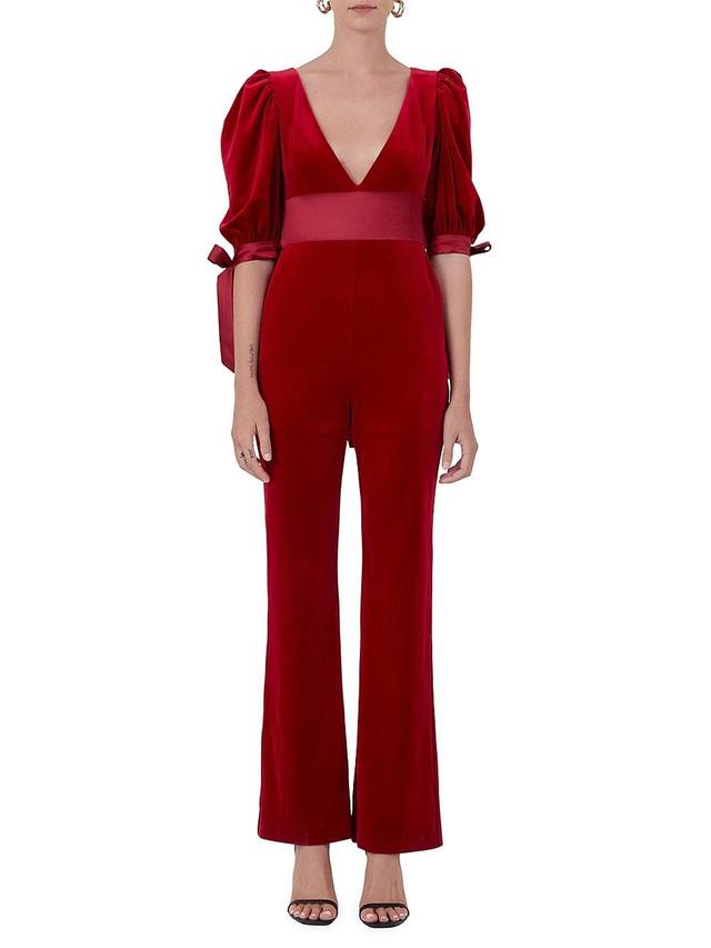 Womens Bow Tie Sleeve Velvet Jumpsuit Product Image