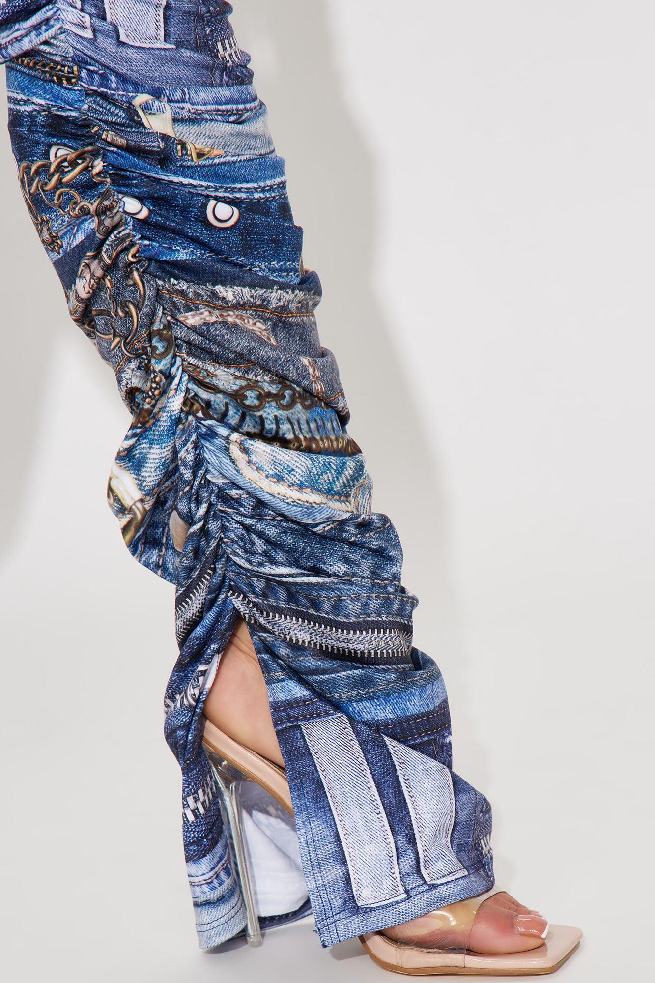 Denim Baddie Stacked Pant - Blue/combo Product Image